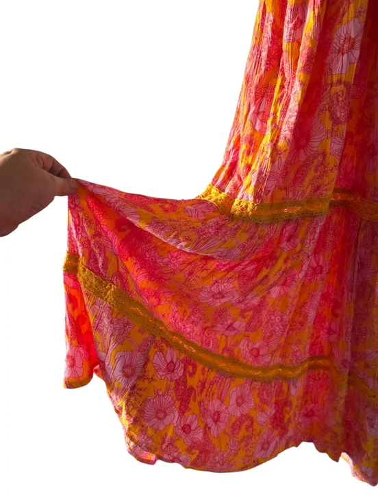 Angie Pink and Orange Floral Maxi Dress with Twist Bodice Size Medium - Picture 4 of 9